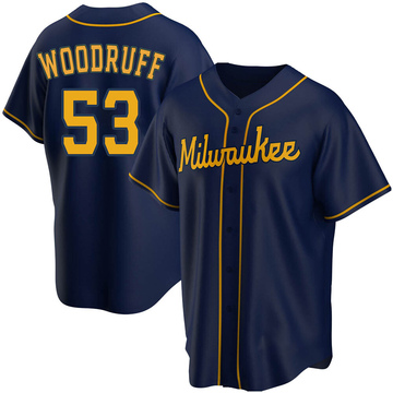 Nike Men's Milwaukee Brewers Brandon Woodruff #53 Cream Cool Base Jersey