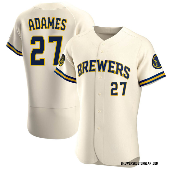 Nike Men's Milwaukee Brewers Willy Adames #27 Cream Cool Base