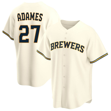 Youth Milwaukee Brewers Willy Adames Cool Base Home Jersey – White