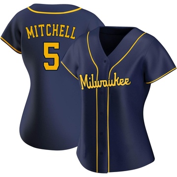 Nike Men's Milwaukee Brewers Garrett Mitchell #5 Cream Home Cool Base Jersey