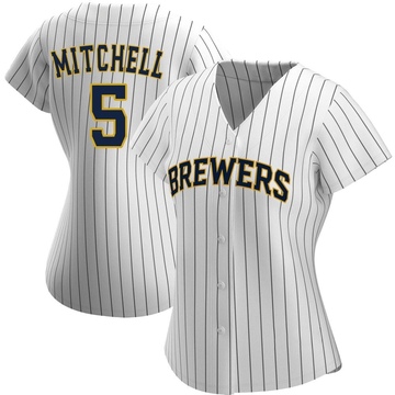 Men's Nike Garrett Mitchell Cream Milwaukee Brewers Replica Player Jersey Size: Medium